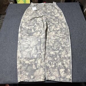 Zara NWT Womens Tri Camo Multipocket Double Knee Jeans Size 30 Utility Baggy